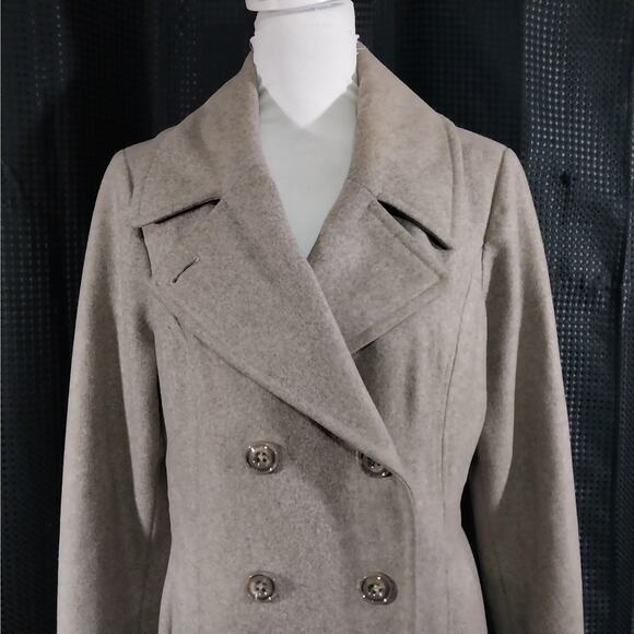 LONDON FOG! TAN/BEIGE FINE WOOL BLEND DOUBLE BREASTED PEACOAT, JACKET! SZ L - Picture 4 of 13
